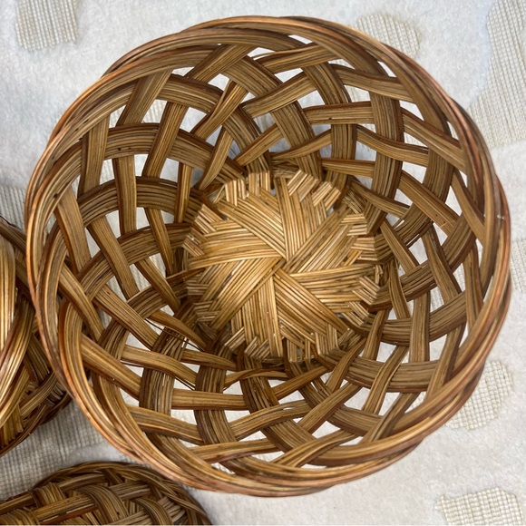 VTG Wicker Basket Planter Braided Woven Cachepot MCM Boho Cottage Set of 3 - Picture 13 of 17